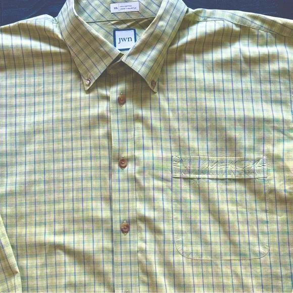 John W Nordstrom/JWN Long Sleeve Liggt Green/Blue Plaid Button Down Shirt XXL - Picture 2 of 16